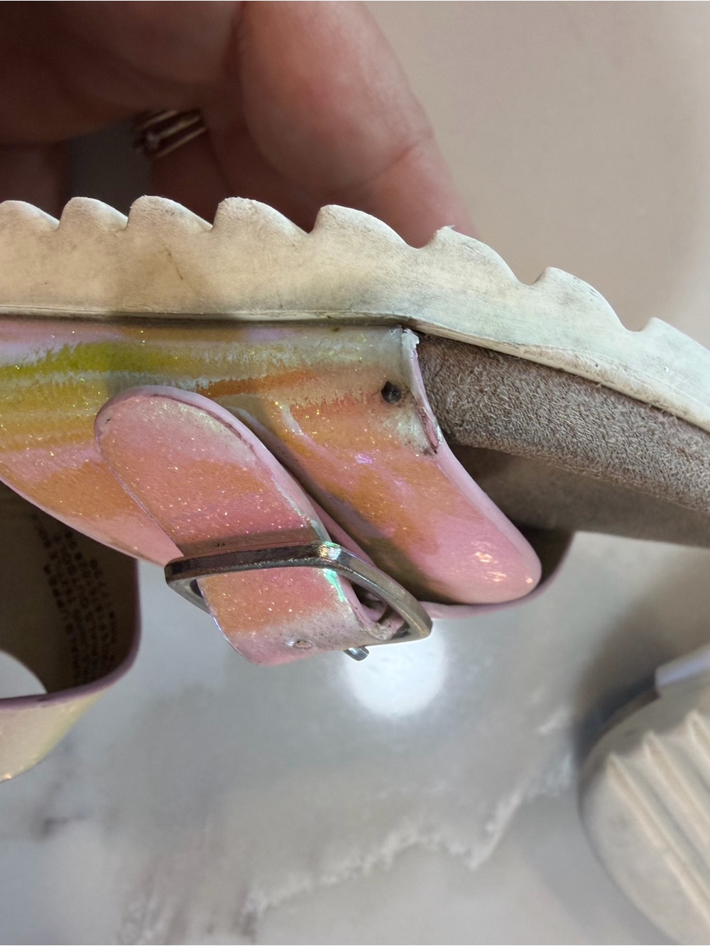 Cat & Jack Iridescent Pink Pearl Kids Buckle Sandals - Target - Picture 5 of 15